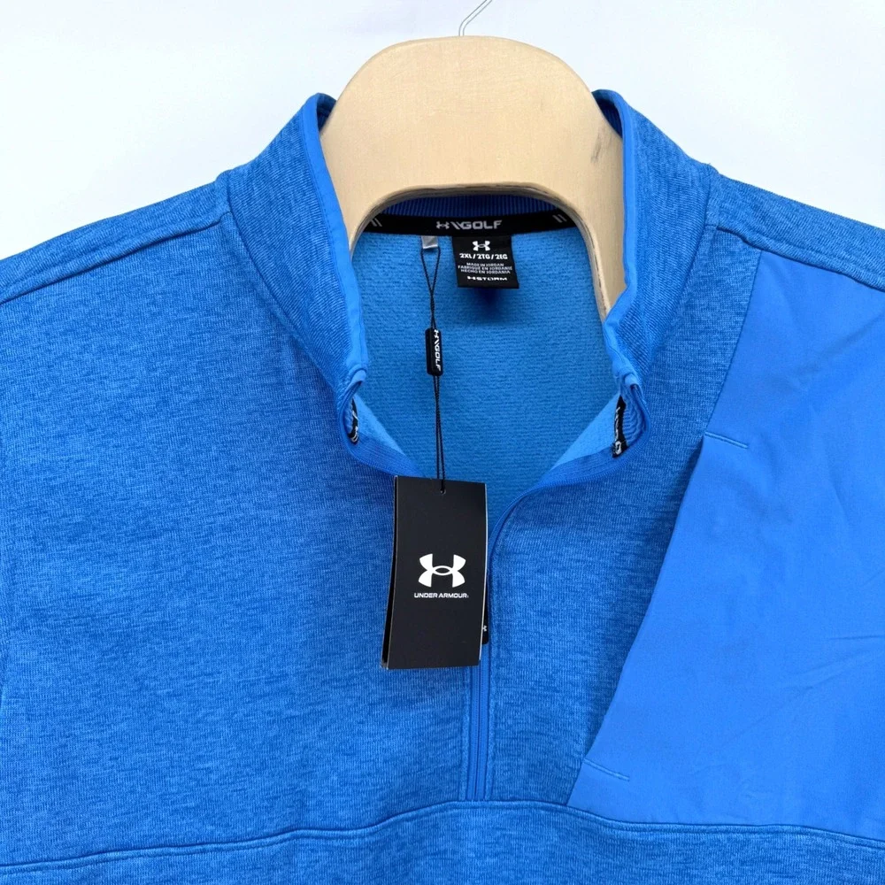 NEW Under Armour UA Drive SweaterFleece Mens 2XL Pullover Blue Heathered 1/4 Zip